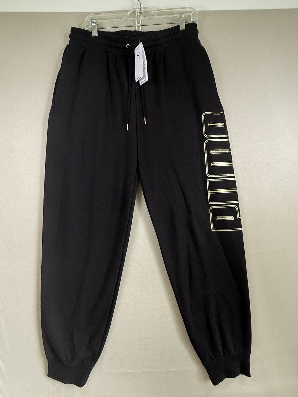 Puma Maximal Metallic Sweatpants Mens Large Black Jogger Logo NWT Athleisure